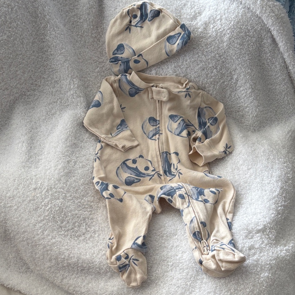 Carter's Cream and Blue Panda Footie